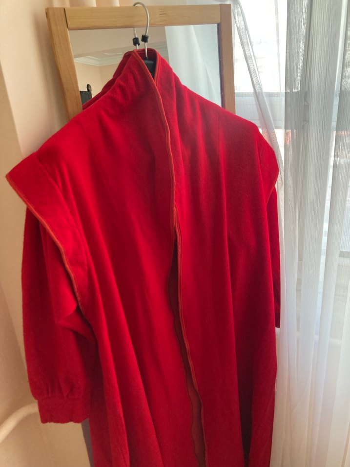 Uzun Kırmızı Salaş Kadın kaban - Görsel 2