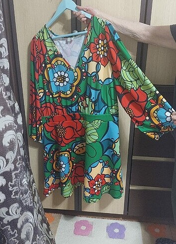 50 Beden Renkli mini elbise