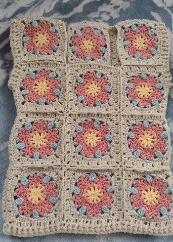 Çiçek Desenli Pastel Renkli Örgü Çocuk süveteri - Görsel 2