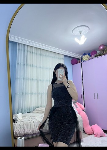 Zara Siyah Transparan Gotik Midi Elbise