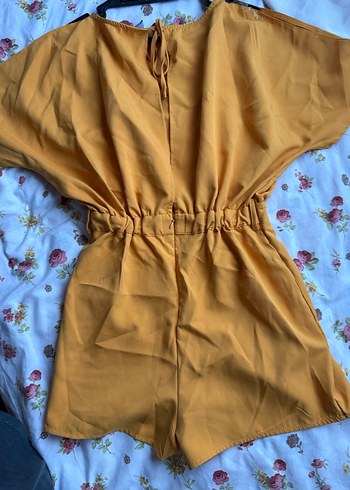 Sarı Drapeli Kadın Midi Tulum - Görsel 3