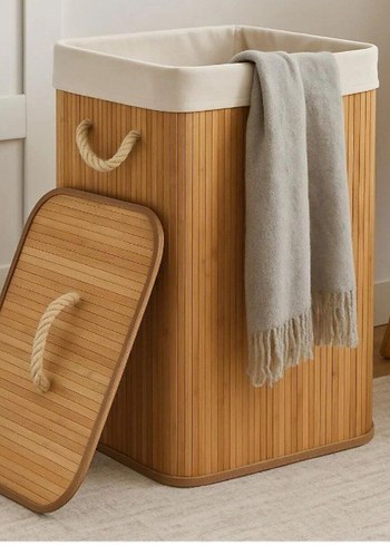 Kapaklı Bej Hasır Saklama Sepeti - Görsel 2