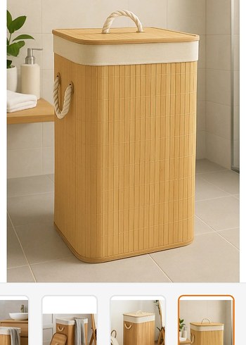 Kapaklı Bej Hasır Saklama Sepeti - Görsel 4