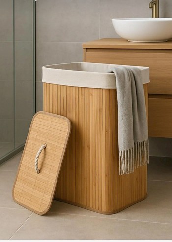 Kapaklı Bej Hasır Saklama Sepeti - Görsel 3