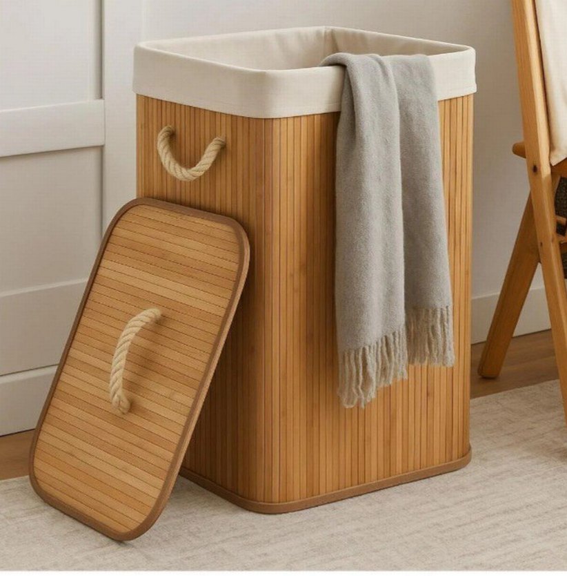 Kapaklı Bej Hasır Saklama Sepeti - Görsel 2