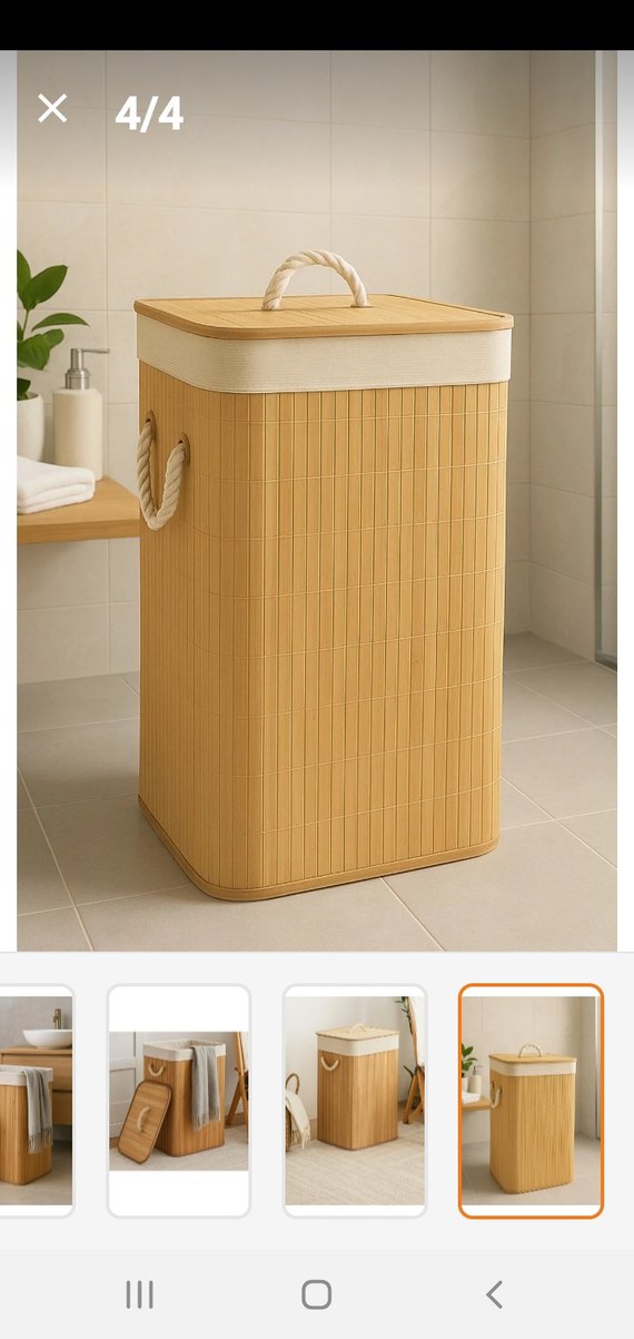 Kapaklı Bej Hasır Saklama Sepeti - Görsel 4