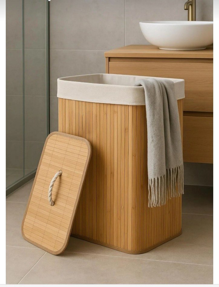 Kapaklı Bej Hasır Saklama Sepeti - Görsel 3