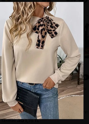 Kahverengi Leopar Detaylı Kadın Bluz - Görsel 2