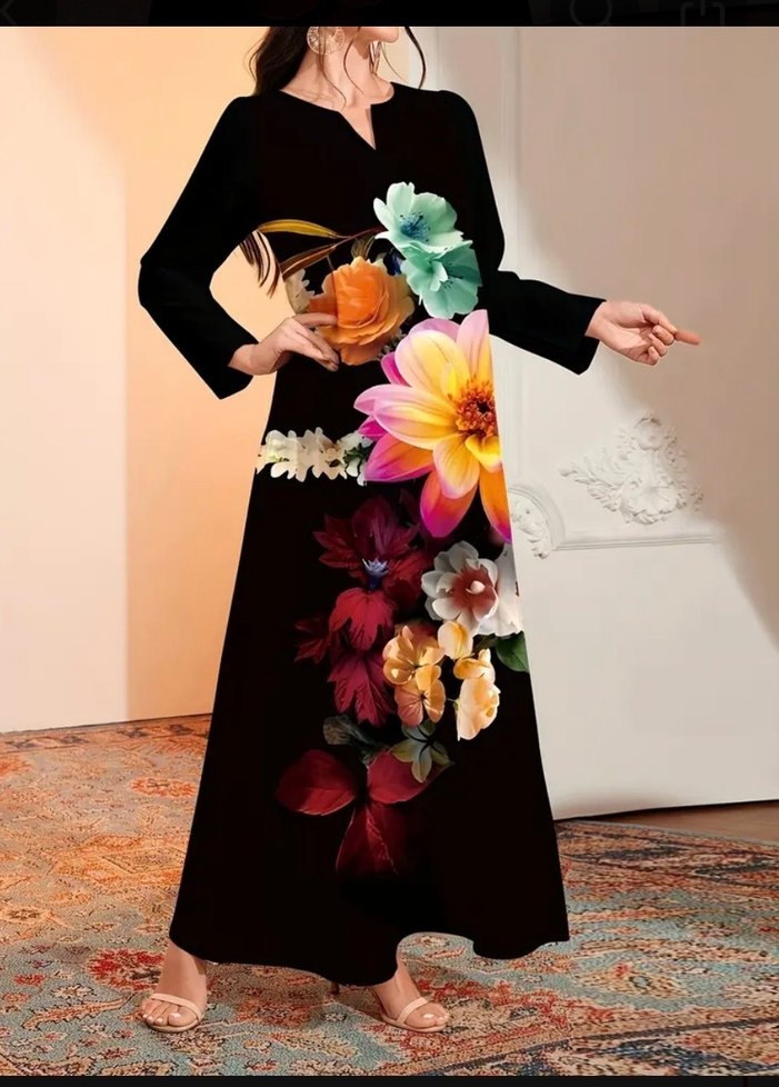 Çiçek Desenli Uzun Bohem Elbise - Görsel 3