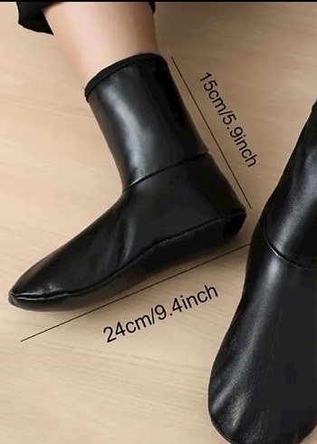 Siyah Deri Kadın Topuklu Çorap Bot - Görsel 2