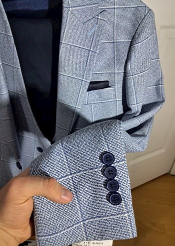 Erkek  açık mavi Ekose Kesim Takım Elbise - Görsel 2