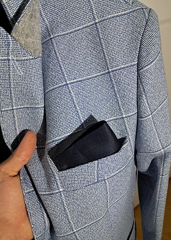 Erkek  açık mavi Ekose Kesim Takım Elbise - Görsel 3