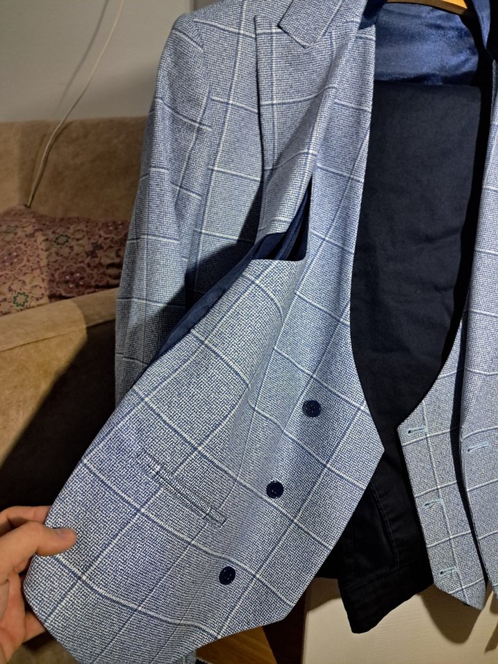 Erkek  açık mavi Ekose Kesim Takım Elbise - Görsel 5