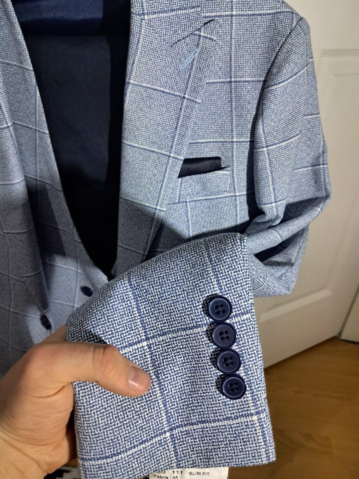 Erkek  açık mavi Ekose Kesim Takım Elbise - Görsel 2