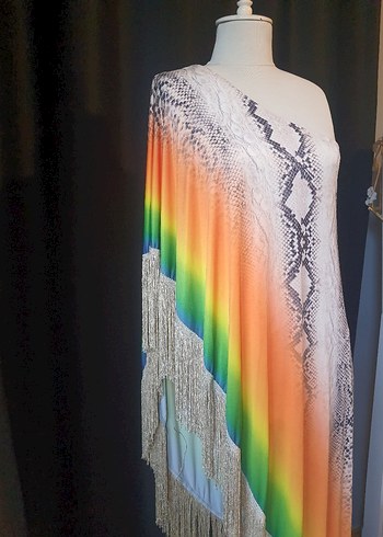 Renkli Batik Desenli Askısız Parti Elbisesi - Görsel 4