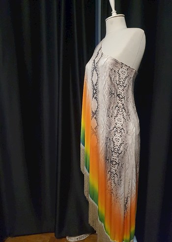 Renkli Batik Desenli Askısız Parti Elbisesi - Görsel 2