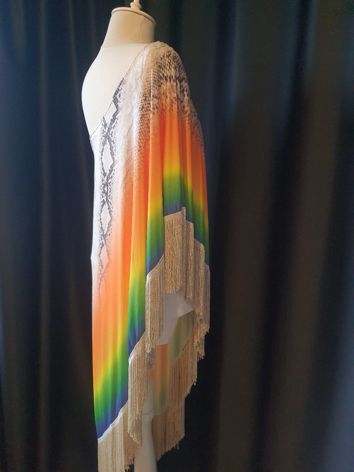 Renkli Batik Desenli Askısız Parti Elbisesi - Görsel 5