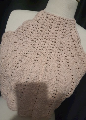 Bej Dantel Detaylı Kısa Tığ Örgü Büstiyer - Görsel 2