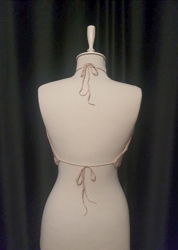 Bej Dantel Detaylı Kısa Tığ Örgü Büstiyer - Görsel 3