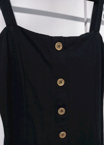 Düğmeli Siyah Mini Elbise - Görsel 5