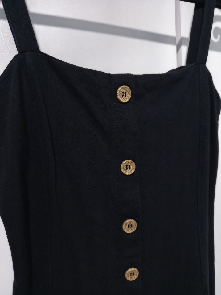 Düğmeli Siyah Mini Elbise - Görsel 5