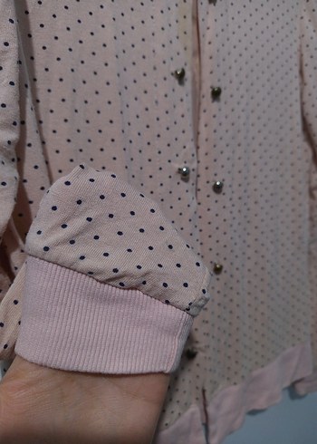 Bebek pembesi Puantiyeli Uzun Kollu Düğmeli Hırka - Görsel 6