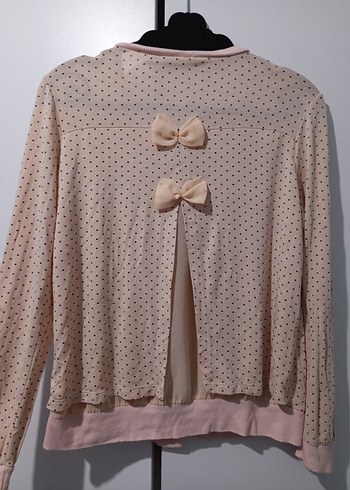 Bebek pembesi Puantiyeli Uzun Kollu Düğmeli Hırka - Görsel 2