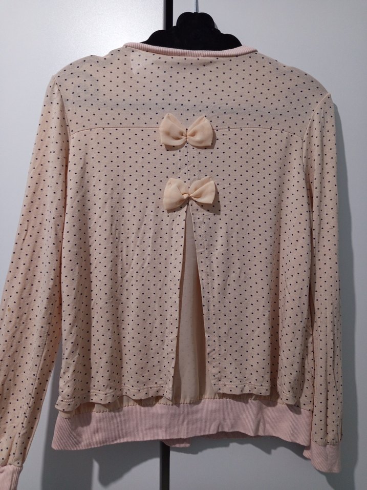 Bebek pembesi Puantiyeli Uzun Kollu Düğmeli Hırka - Görsel 2