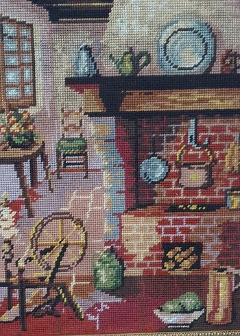 Vintage Ahşap Çerçeveli Goblen tablo - Görsel 2