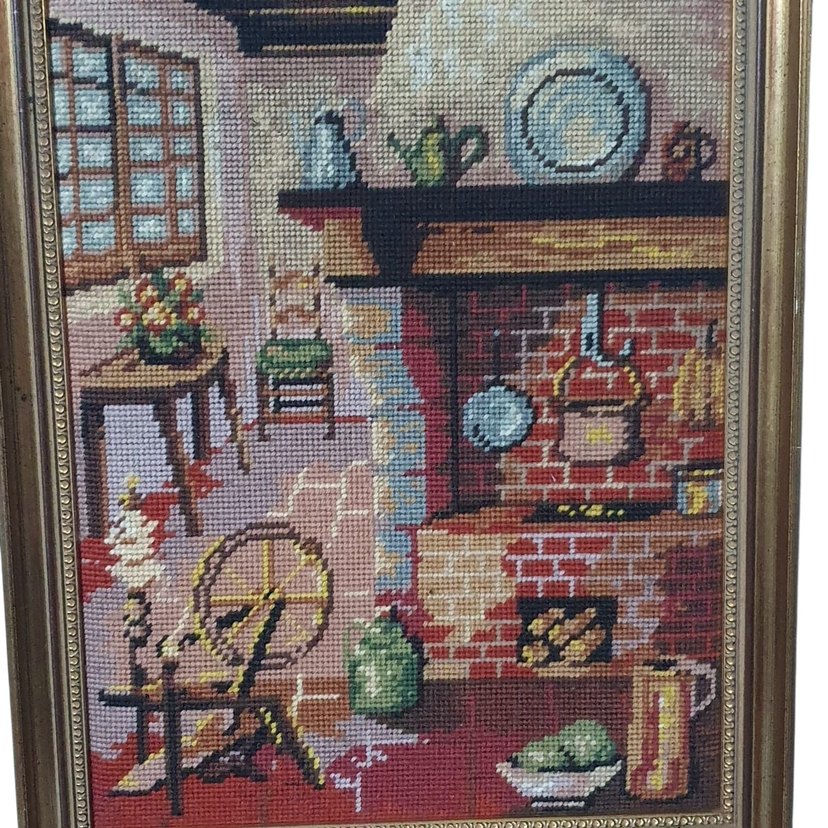 Vintage Ahşap Çerçeveli Goblen tablo - Görsel 2