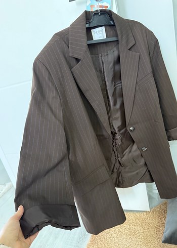 universal Beden Deri Kahverengi Midi Kadın Blazer Ceket