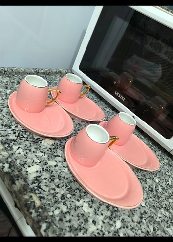 Pastel Pembe Kulplu Fincan ve Tabak Seti4 kişilik tir - Görsel 2