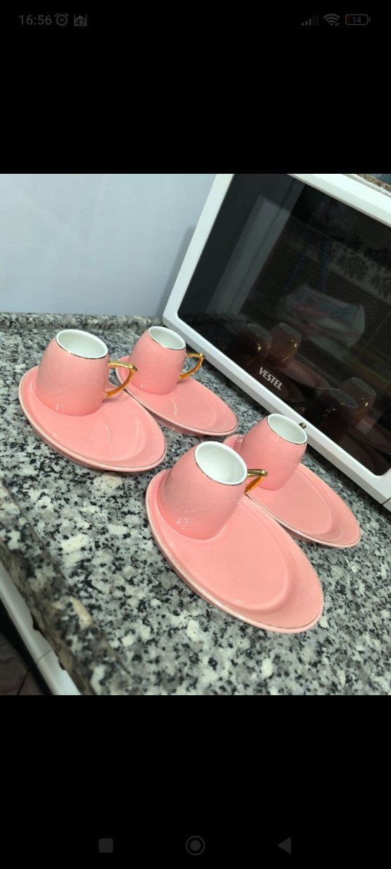 Pastel Pembe Kulplu Fincan ve Tabak Seti4 kişilik tir - Görsel 2