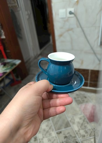 Koyu Mavi Seramik Fincan ve Tabak - Görsel 2