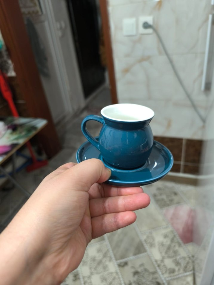 Koyu Mavi Seramik Fincan ve Tabak - Görsel 2