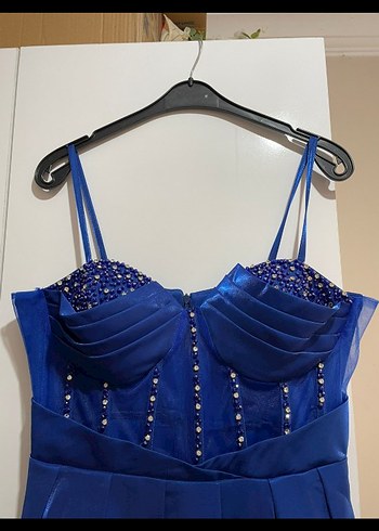 Lacivert Straplez Uzun Abiye Elbise - Görsel 2