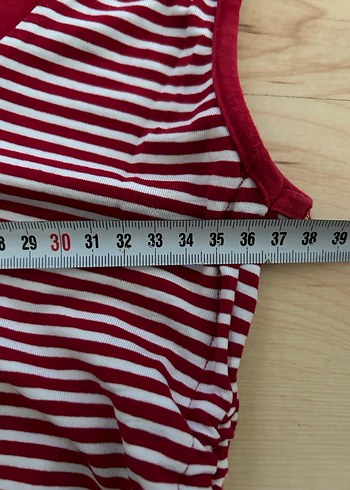 Bordo Çizgili  V Yaka Kolsuz Bluz - Görsel 6