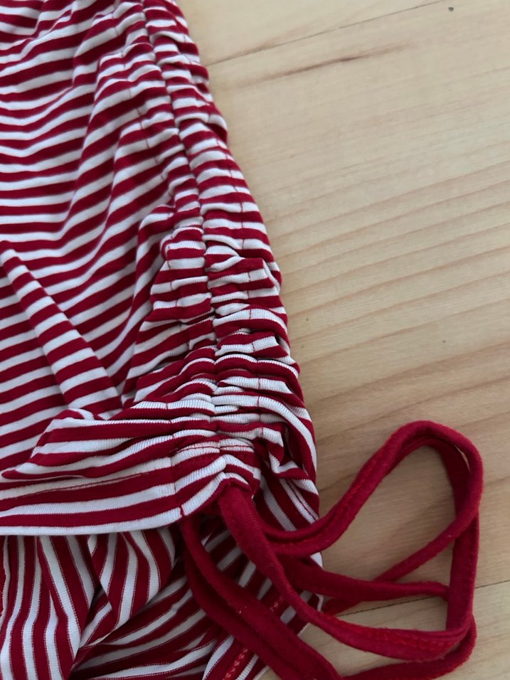 Bordo Çizgili  V Yaka Kolsuz Bluz - Görsel 5