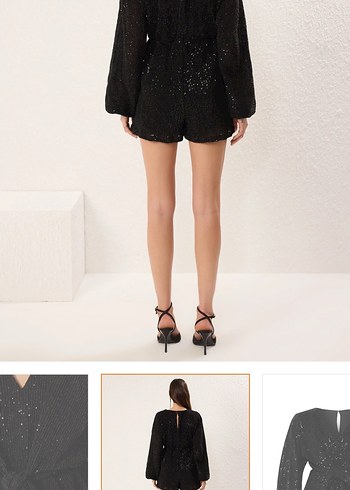 Siyah Simli Kadın Mini Tulum - Görsel 2