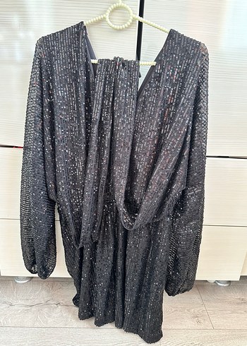 Siyah Simli Kadın Mini Tulum - Görsel 4