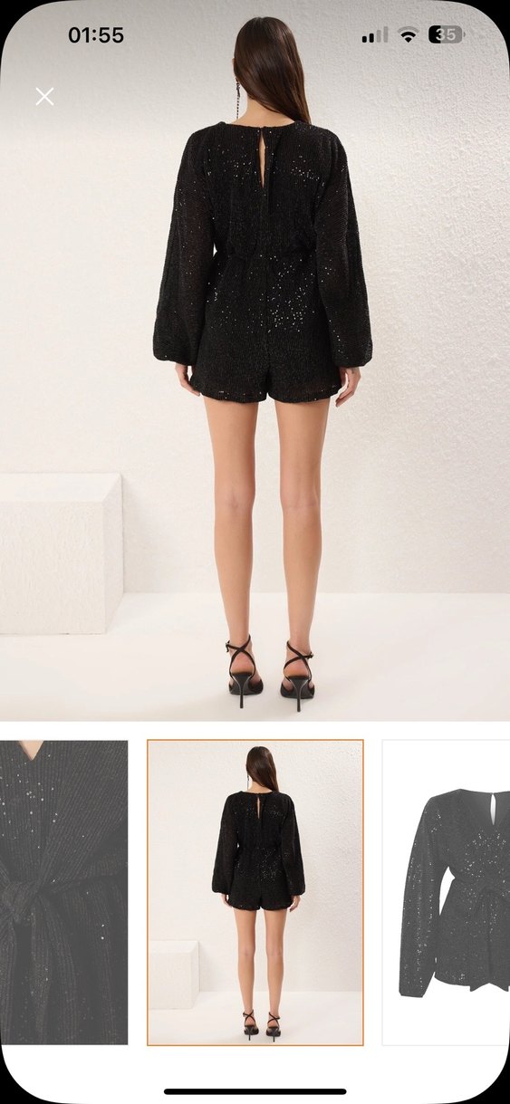 Siyah Simli Kadın Mini Tulum - Görsel 2