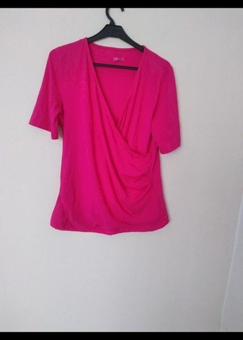 fuşya V Yaka kruvaze Kısa Kollu bluz - Görsel 3