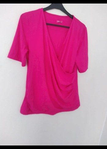 fuşya V Yaka kruvaze Kısa Kollu bluz - Görsel 2
