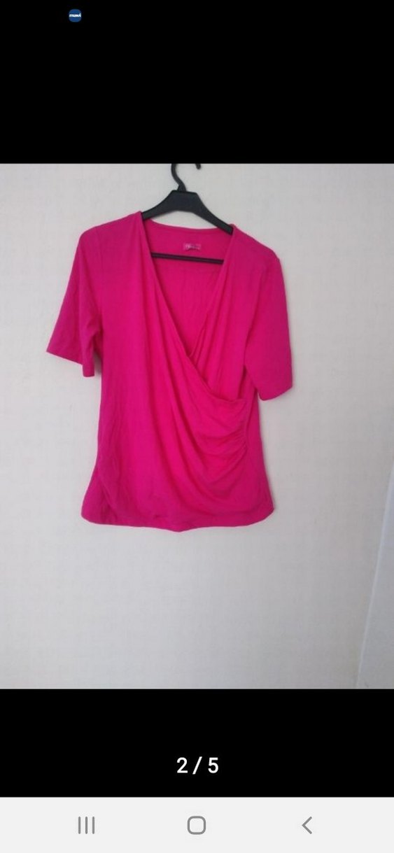 fuşya V Yaka kruvaze Kısa Kollu bluz - Görsel 3