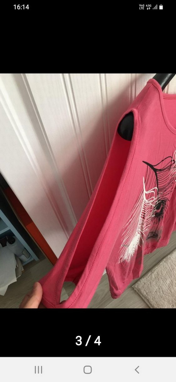 Renkli Baskılı Kısa Kollu kol detaylı Pembe Bluz - Görsel 3