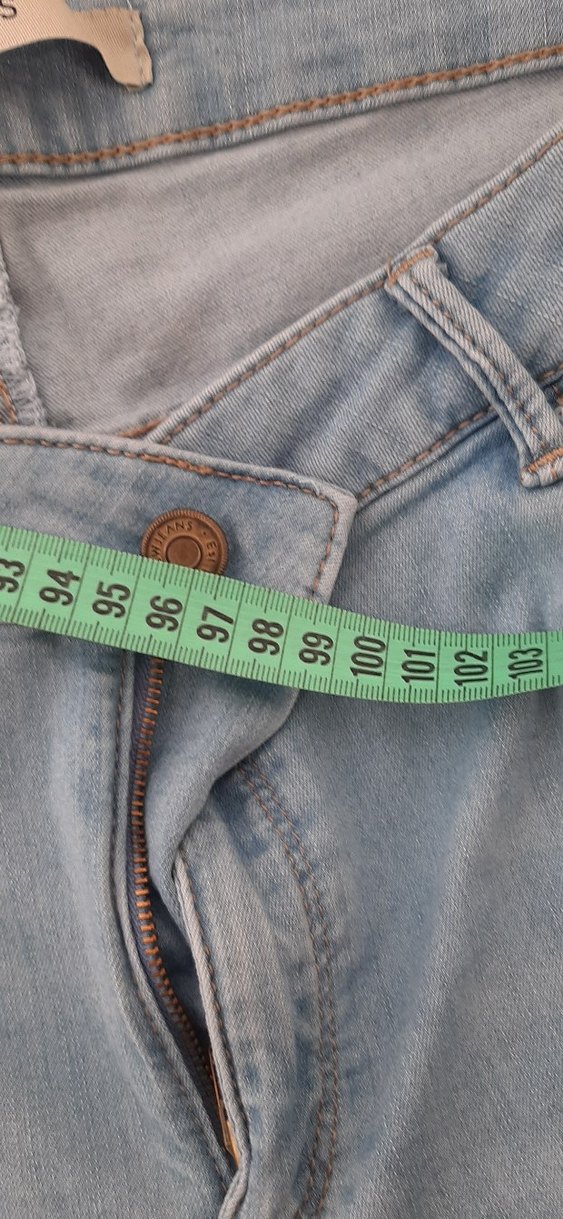 Düğmeli Mavi Kadın Midi Kot Pantolon - Görsel 5