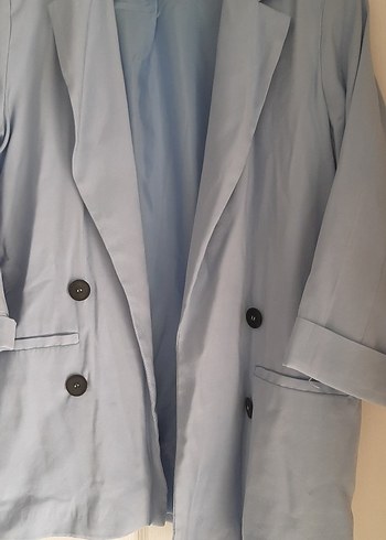 Düğmeli Mavi Kadın  Blazer Ceket - Görsel 3