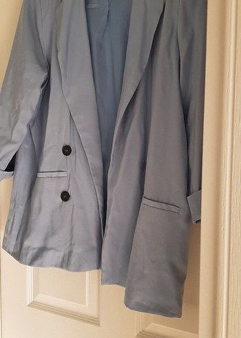 Düğmeli Mavi Kadın  Blazer Ceket - Görsel 2