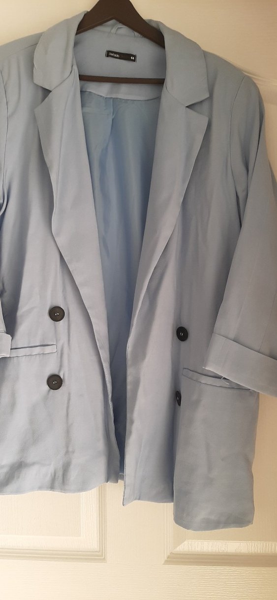 Düğmeli Mavi Kadın  Blazer Ceket - Görsel 3