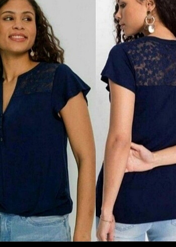 Şık bir siyah dantelli bluz - Görsel 4